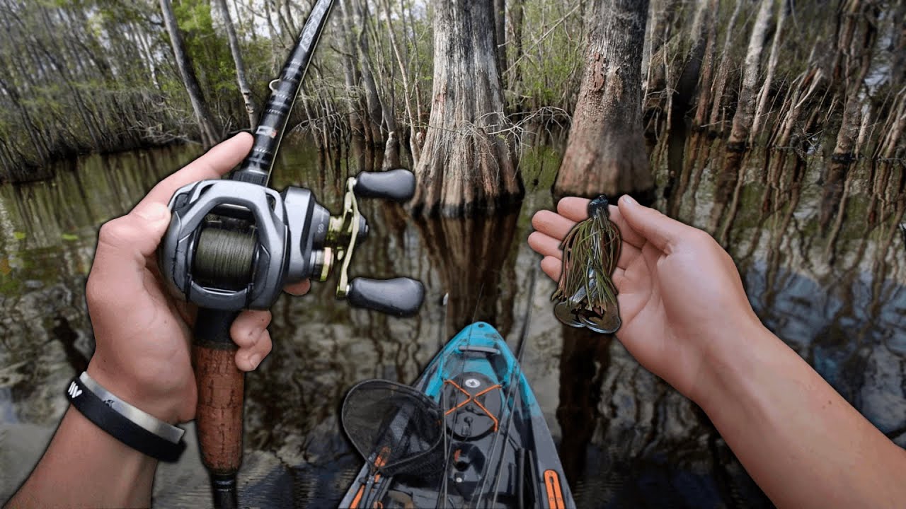 Fishing For BIG BASS DEEP In The TREES! -- (Kayak Fishing)