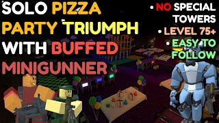 NO SPECIAL TOWERS SOLO PIZZA PARTY TRIUMPH WITH BUFFED MINIGUNNER | ROBLOX TOWER DEFENSE SIMULATOR