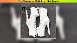 20CM Ankle Boots White Python Pattern Women High Heels Side Zipper Lace-up Thick Platform Short