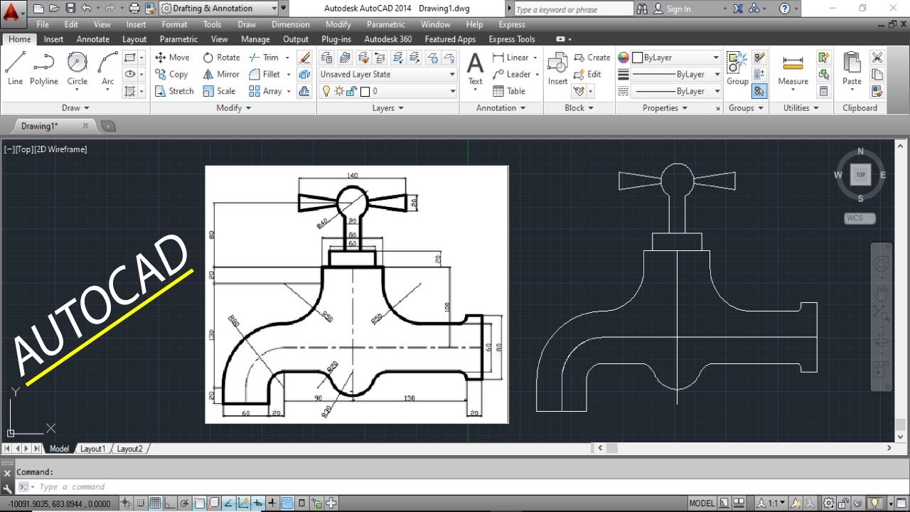 Autocad 2D Practice Drawing / Exercise 2 / Simple Tutorial - YouTube