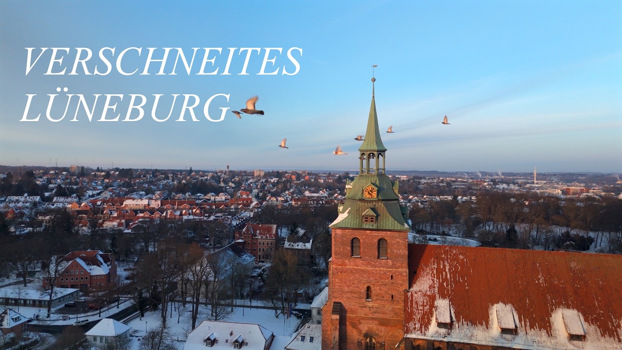 Verschneites Lüneburg aus der Luft - 4K Drohnenaufnahmen
