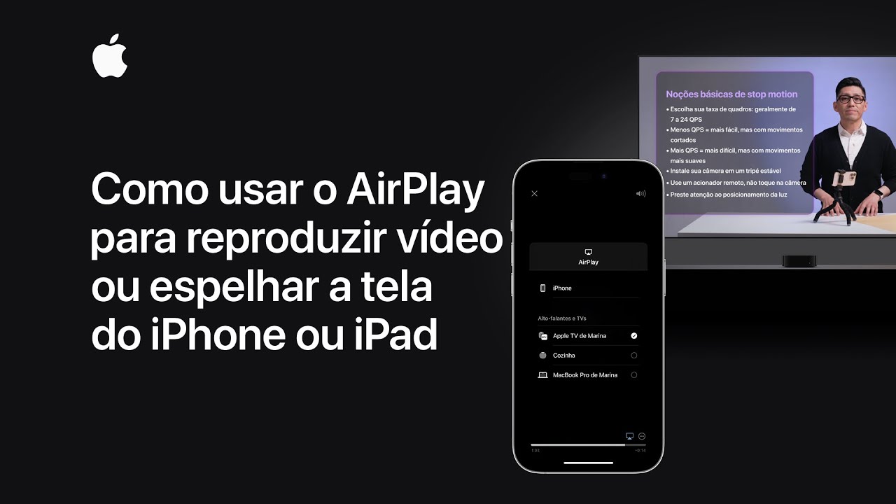 Utilizar o AirPlay para efetuar o streaming de vídeo ou projetar o ecrã do  iPhone ou iPad - Suporte Apple (PT)