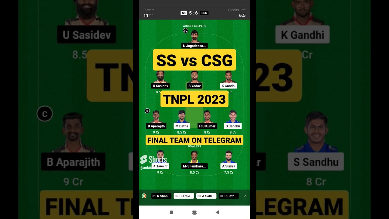 ss vs csg dream11 prediction today || ss vs csg dream11 team || tnpl 2023 dream11 