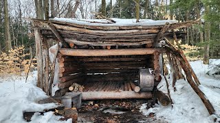 Overnight at the Bushcraft Shelter - Last Winter Camp of the Season