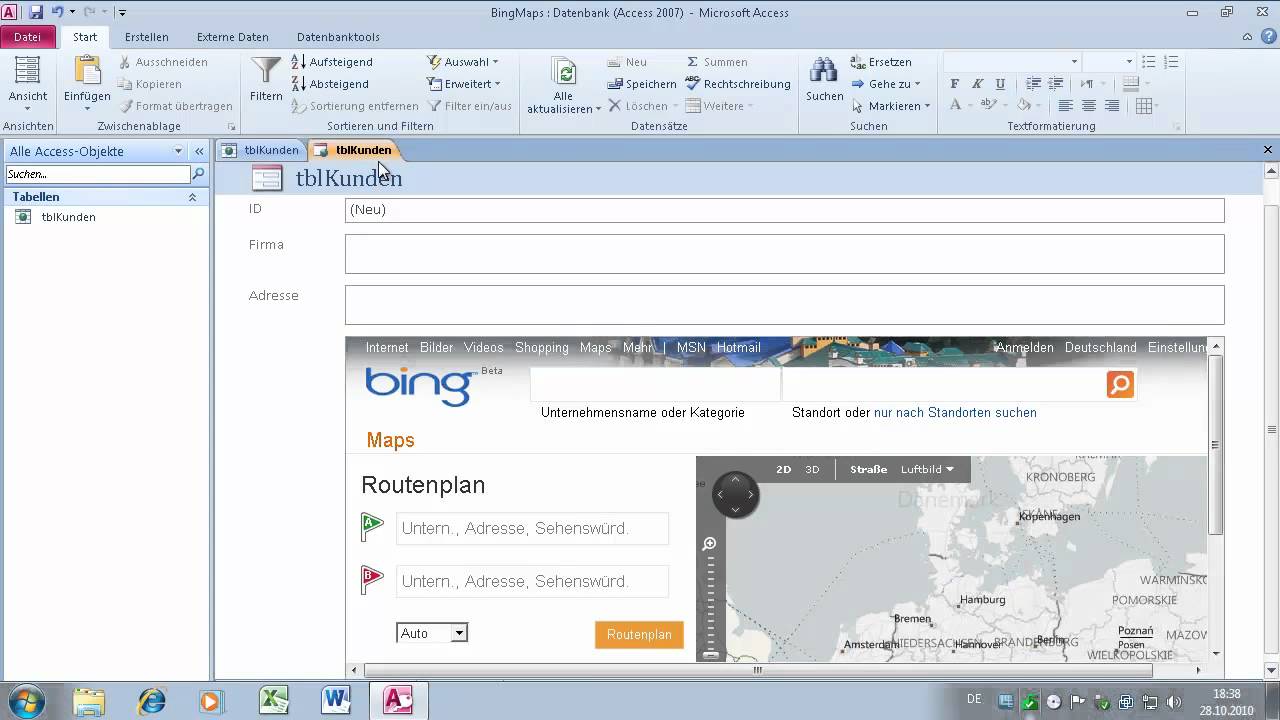 Access 2010 Webdatenbank mit Bing Maps in SharePoint 