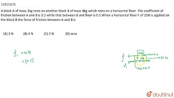 A block `A` of mass `2 kg` rests on another block `B` of mass `8 kg` which rests on a