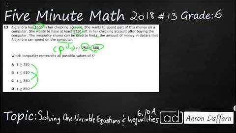 6th Grade STAAR Practice Solving One-variable Equations and Inequalities (6.10A - #5)