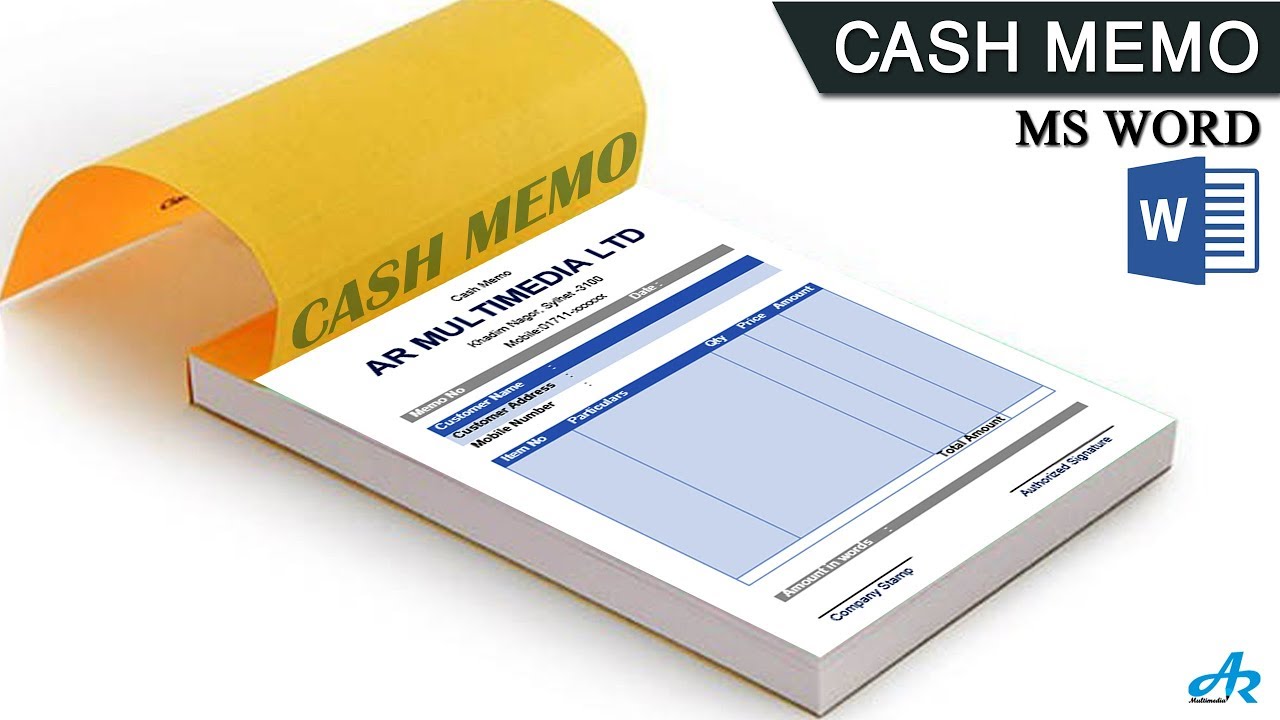 MS Word Tutorial: How to Make Cash Memo Design in MS Word 25  Cash Book   Money Receipt By AR In Memo Template Word 2010