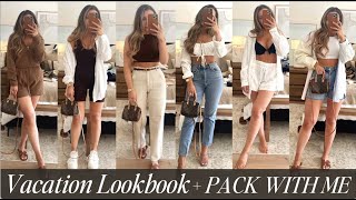 SPRING OUTFITS & VACATION LOOKBOOK! ☀️ PACK WITH ME for a week in a CARRY ON!