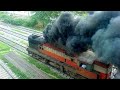 Crazy cold starting up diesel locomotive engines and smoke