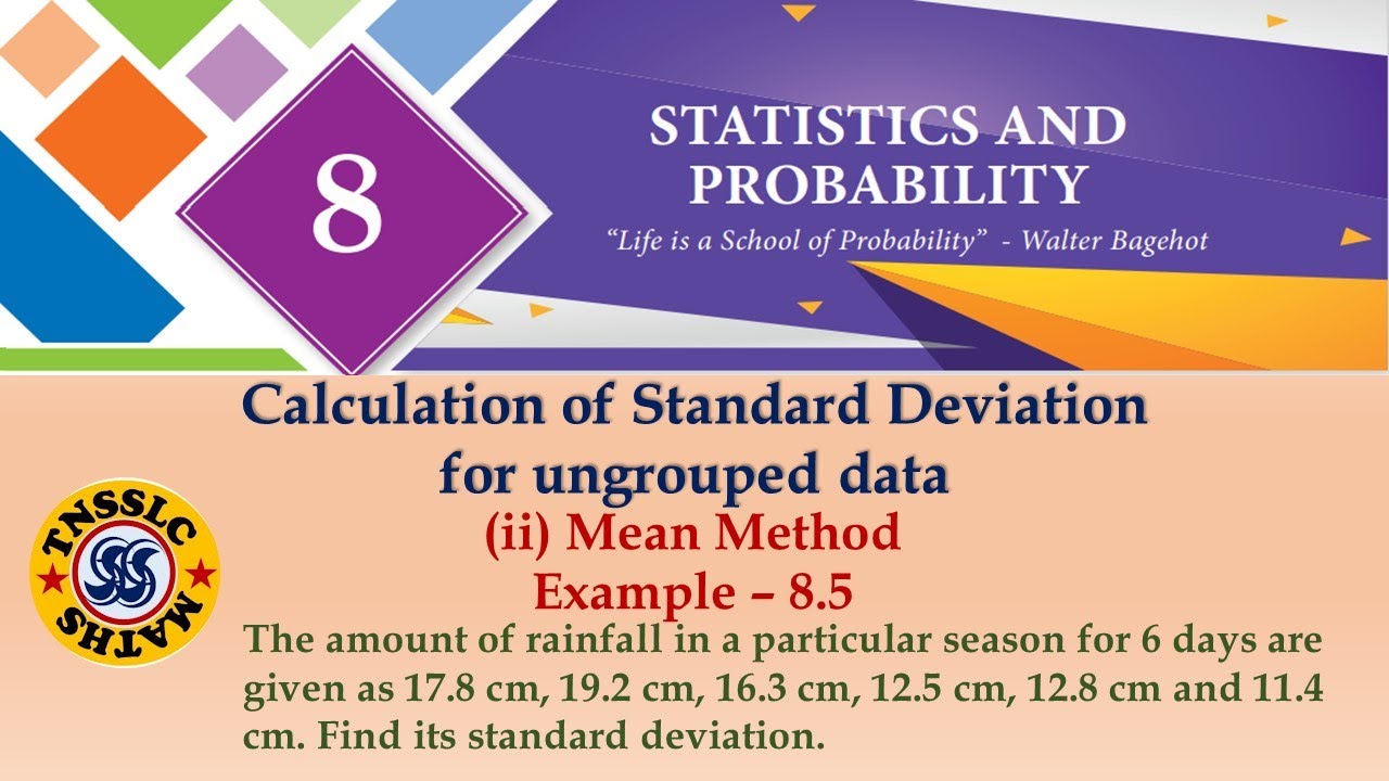 EXAMPLE 8.5 STANDARD DEVIATION MEAN METHOD FOR UNGROUPED DATA