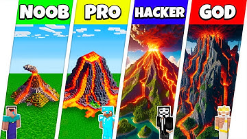 Minecraft Battle: NOOB vs PRO vs HACKER vs GOD: LAVA VOLCANO HOUSE BASE BUILD CHALLENGE / Animation