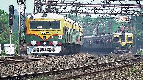 Two Old Vintage Speedy EMU Trains Crossing in a Big Curve | HWH-BWN Local meets BDC-HWH Local Train