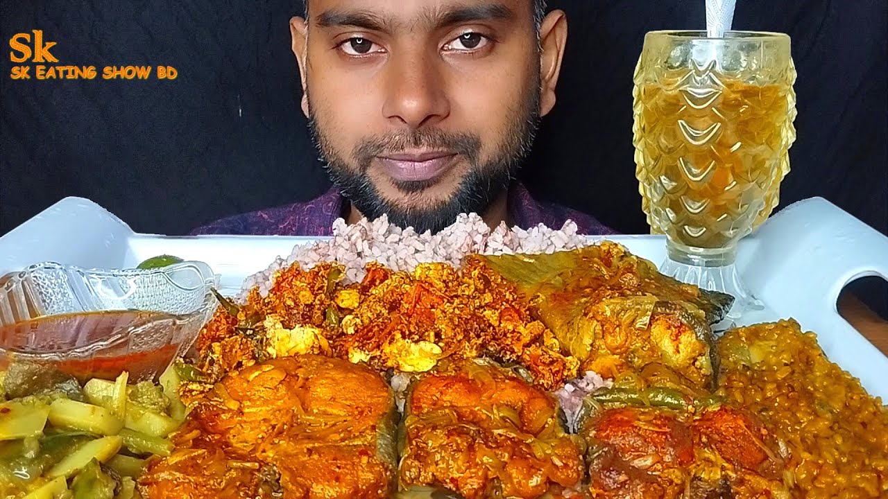 125 Traditional Bengali Spicy Big Fish & Egg Curry with Moong Dal Mukbang