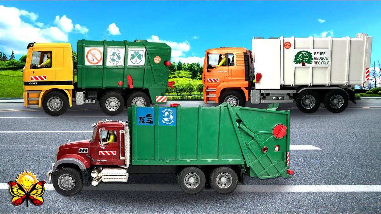 Camiones de basura y el trabajo real de equipos especiales. Video con juguetes para niños