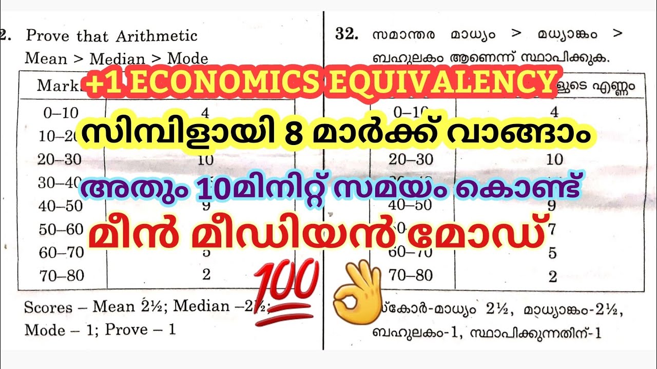 +1 EQUIVALENCY EXAM എഴുതുന്നവർക്ക് സിമ്പിളായി ഈ 8 MARK വാങ്ങാം / MEAN MEDIAN MODE താരതമ്യ പഠനം 👌
