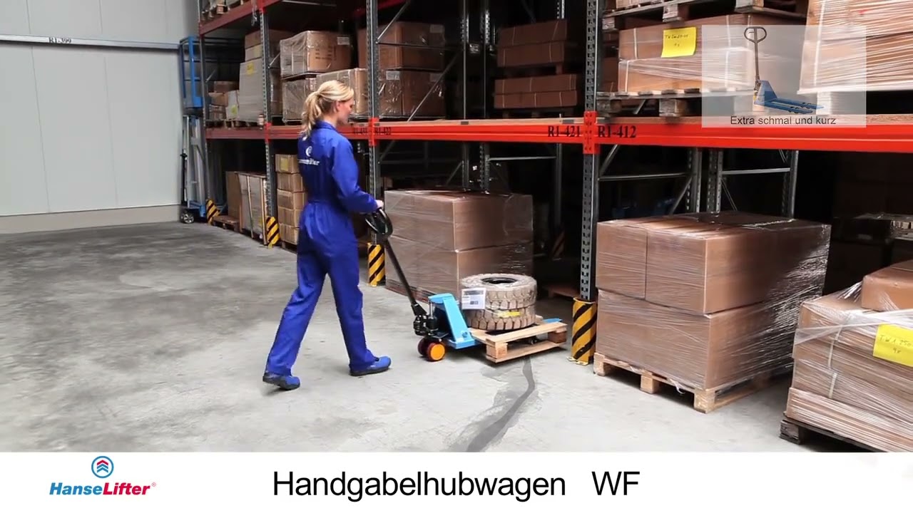 Mini-Kraftpaket: HanseLifter Mini-Hubwagen WF-500kg Tragkraft &800mm Gabeln für enge Gänge und Räume