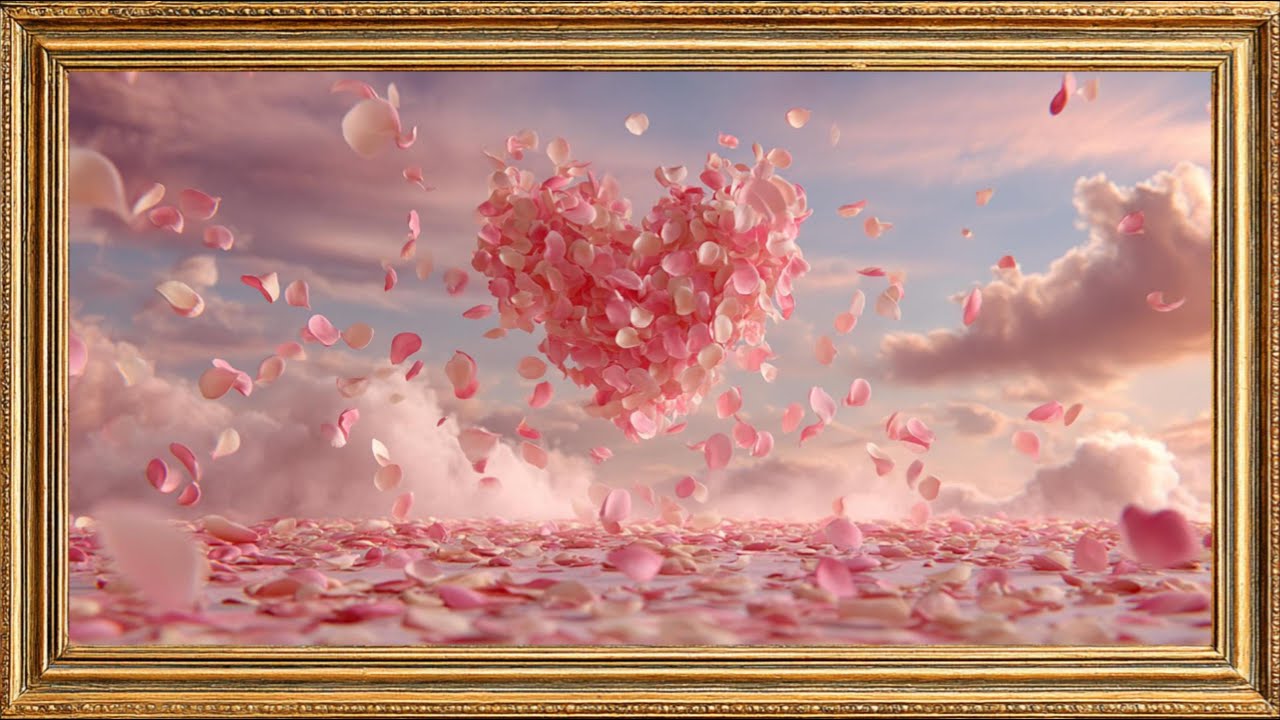 Romantic Valentine’s Day Heart in the Sky | Rose Petal Love Art | 4K TV Screensaver