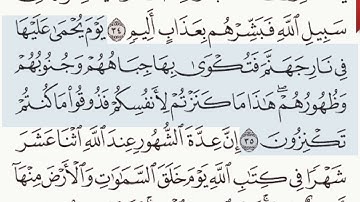 القرآن الكريم سورة التوبة الآيتين 34 وَ 35