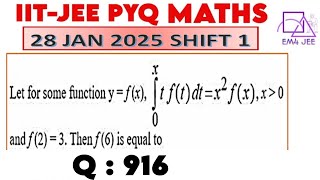 Let for some function y = f(x) ,  x∫0 (t f(t)) dt = x^2 f(x), x 0 and f(2) =3. Then f(6) is equal to