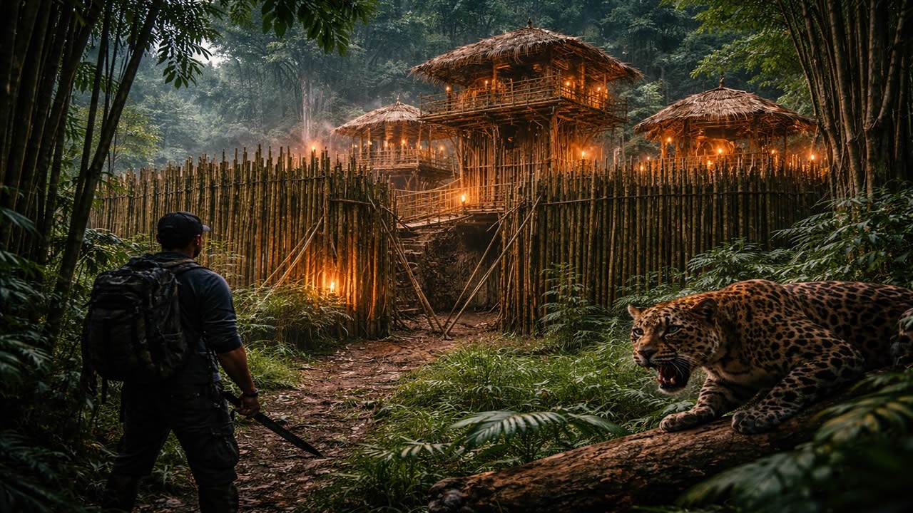 🎥 Bamboo Fortress! 😱 Epic Solo Build to Escape Predators 🎋🐆