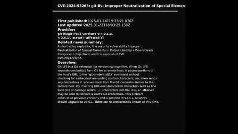 git-lfs: Improper Neutralization of Special Elements in Output Used by ...(CVE-2024-53263) #shorts