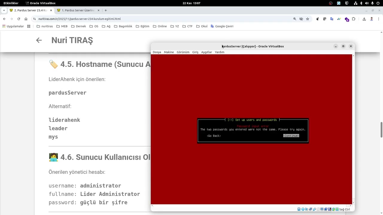 2. Pardus Server 23.4 Kurulum (LiderAhenk MYS Kurulumu Öncesi Hazırlık)
