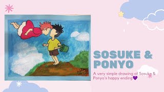 A very simple painting of Sosuke &amp; Ponyo&#39;s happy ending 💜 | Studio Ghibli | Acrylic Color