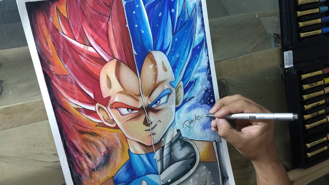 Como desenhar GOKU SSJ BLUE - VEGETA SSJ GOD