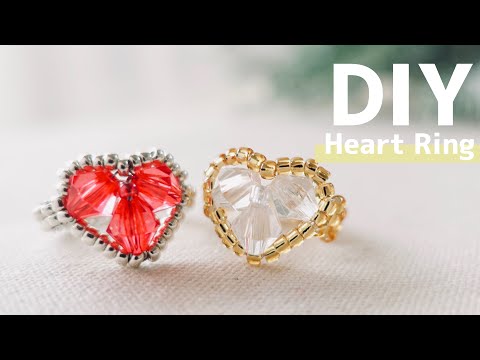 DIY💗How to make Beaded Heart Ring |tutorial|♡キラキラ♡ハートの