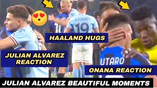 Julian Álvarez reaction on emotional Laurtaro Martinez as Haaland & Andre Onana Console Laurtaro