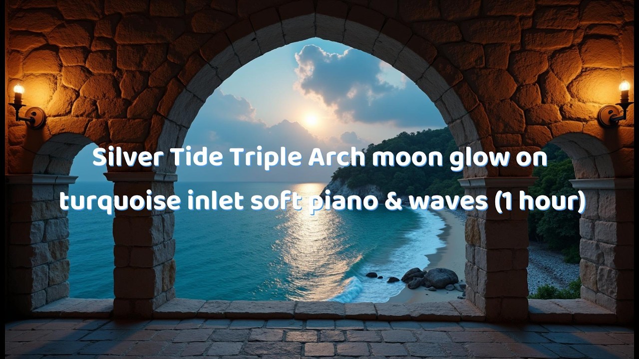 ilver Tide Triple Arch — moon glow on turquoise inlet soft piano & waves (1 hour)