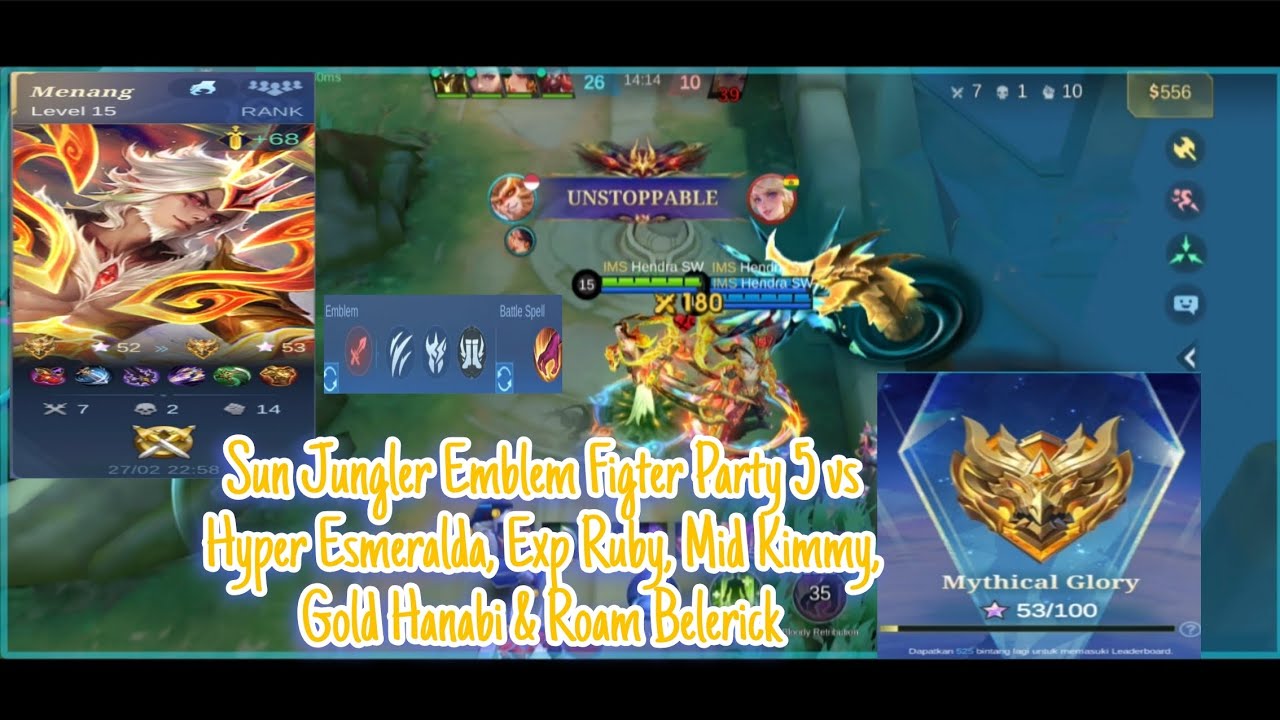 Sun Jungler Party 5 vs Esmeralda Jungler, Mid Kimmy, Ruby exp, Gold Hanabi g Roam Belerick