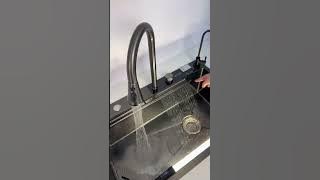 RHINE | Workstation Kitchen Sink Kit With Waterfall Faucet & Digital Temperature Display - SKS2304