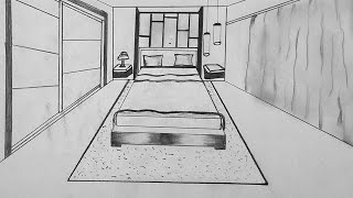 How To Draw A Bedroom In Easy Way For The Beginners Using One Point Perspective Pencil Sketch