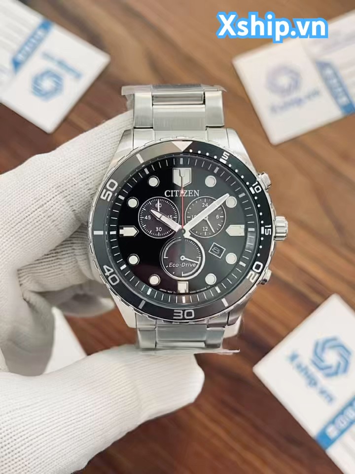 アテネ Citizen Chrono Sporty-Aqua Chronograph Black Dial Men Watch AT2568