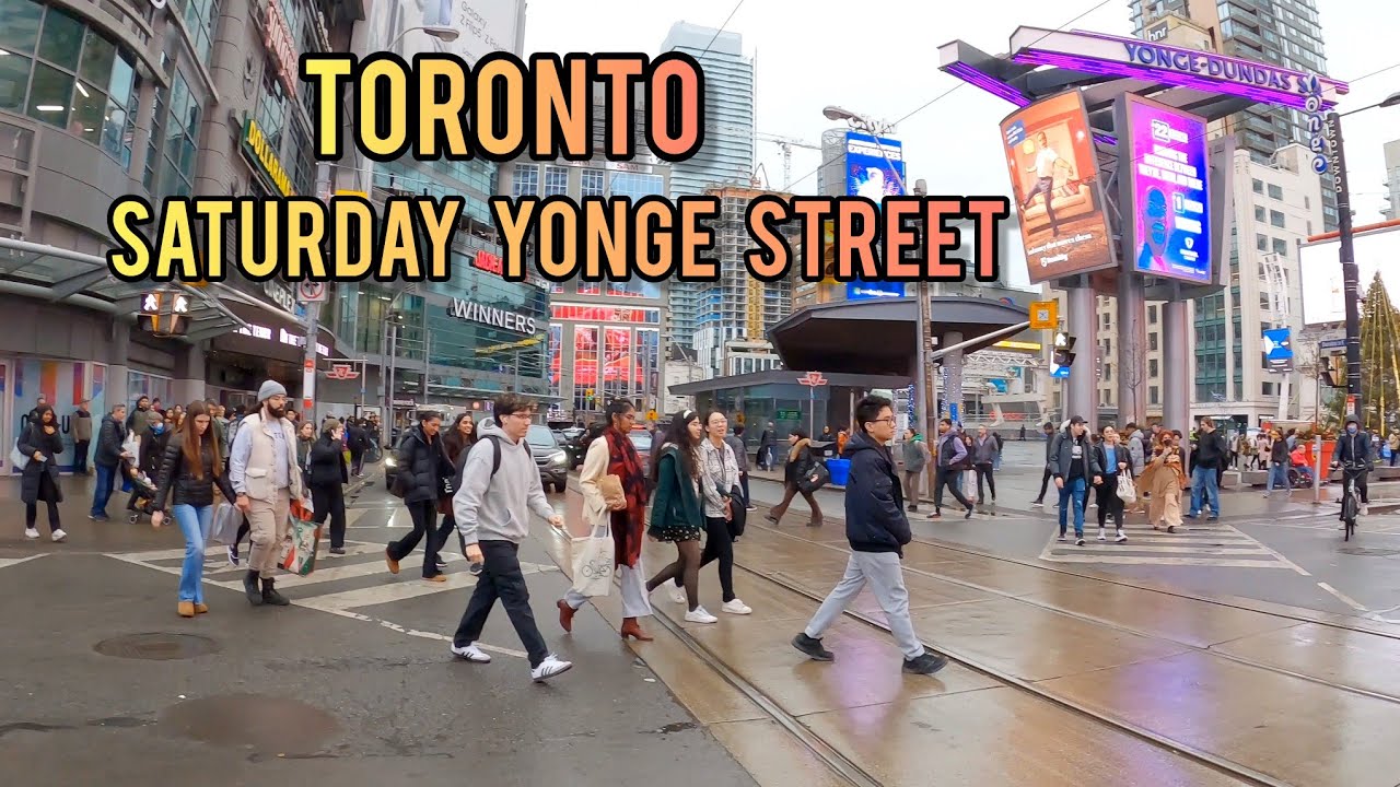 Toronto Saturday Yonge & Dundas Square, Downtown Walking Tour Canada 4k ...