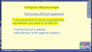 GCSE Maths | Factorising difficult quadratic expressions | Algebra