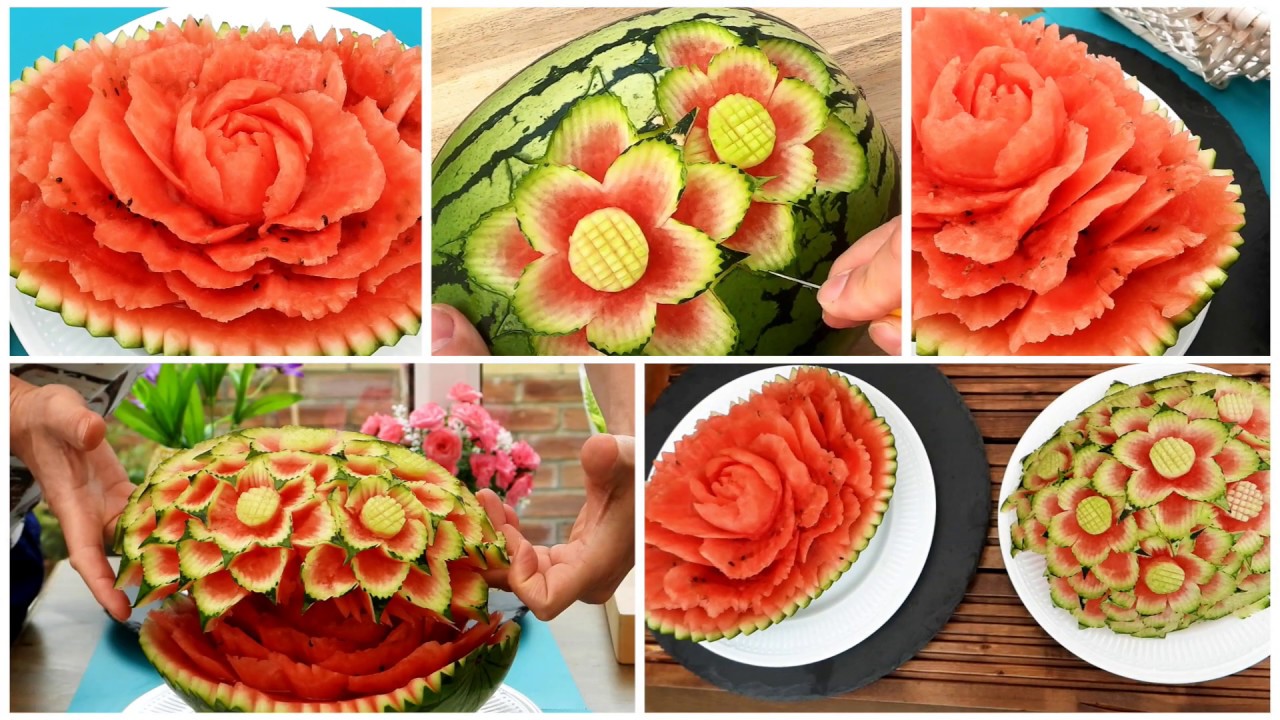 Simple Watermelon Rose Flower Carving (Part 2) Fruit & Vegetable