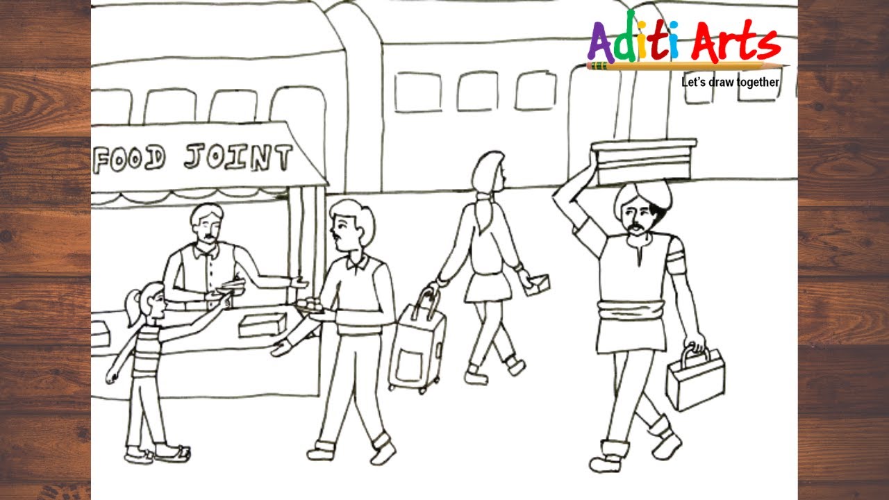 Railway Station Memory Drawing | Train station Drawing | Railway ...