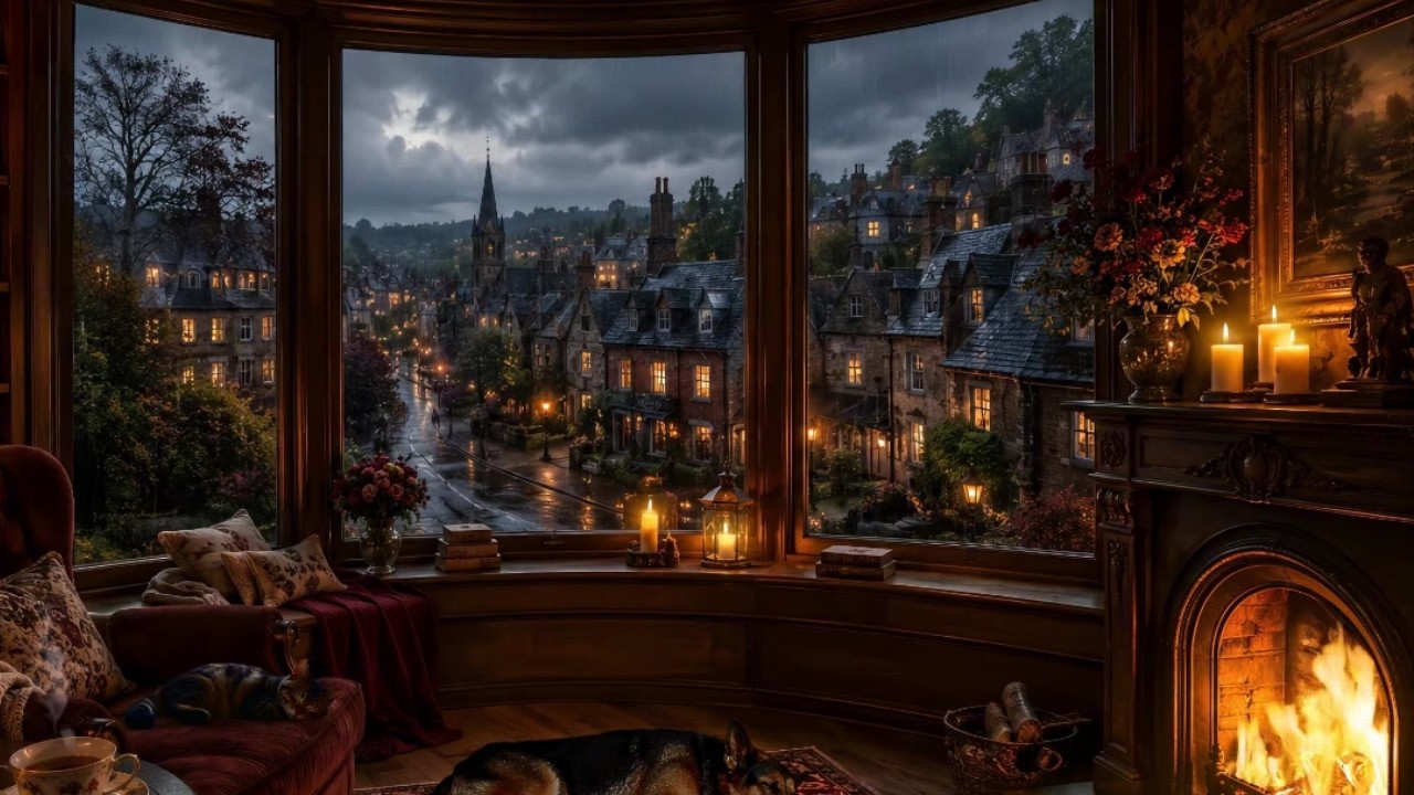 Rain and Fireplace Sounds at Night | Cozy Ambience for Sleep - YouTube