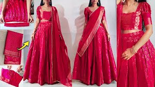 Perfect box pleated lehenga skirt & puff sleeve princess cut blouse cutting stitching | Kannada screenshot 4