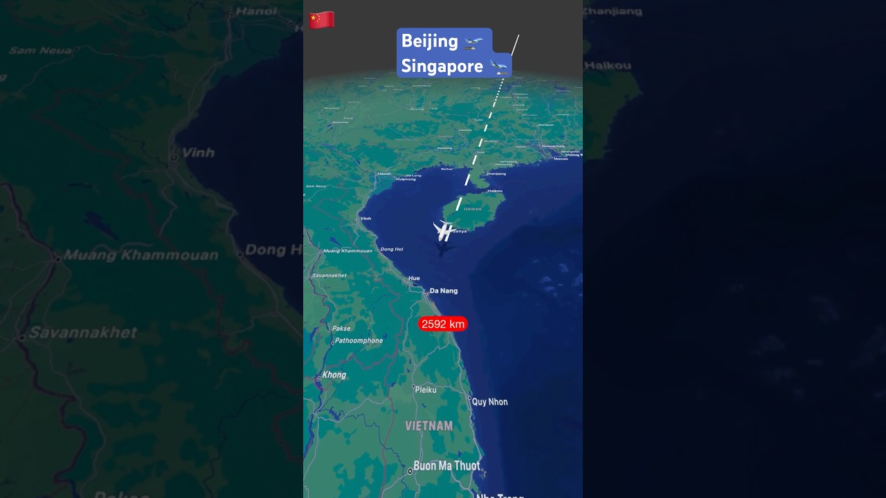 Flight from Beijing(china) π¨π³ to Singapore πΈπ¬ βοΈ #travelroutes #travelboast #airline #china #map