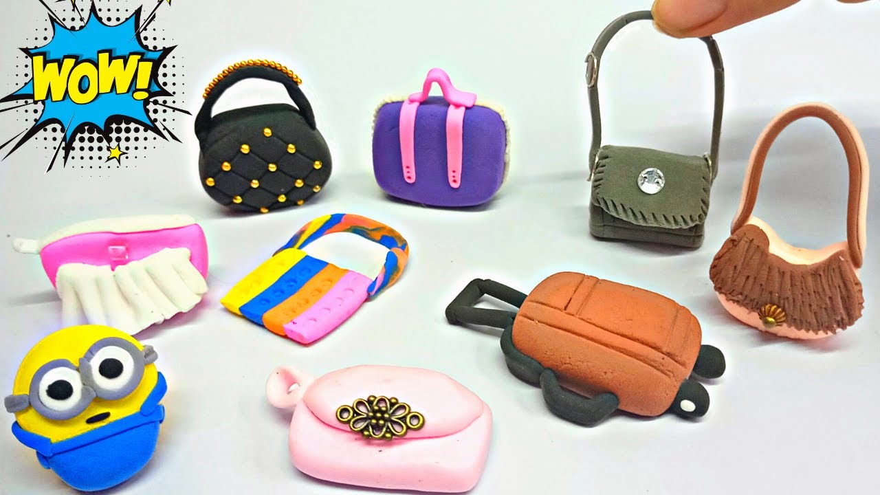 Realistic DIY How To Make Polymer Clay Miniature Bags Mini Bags