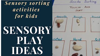 Sensory sorting with seeds. Nature lessons. Sensory play. Mindfulness for kids. Sensory activity.