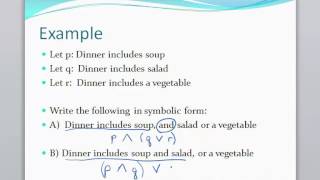 Math 120, Section 3.1, Statements and Logical Connectives, Examples