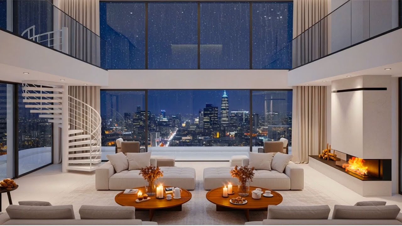 Luxury Apartment Night Ambience 🌧️ Heavy Rain & Deep Thunder Sounds