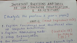 Important Topic and Questions of COA [ Computer Organization and Architecture ] Most Important