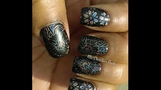 Holographic Flowers Stamping Nail Art