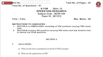 BCOM 3RD SEM OPERATION RESEARCH B DEC 2018 | PTU